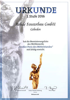 ROHDE Fensterbau Gehrden; Grosser Preis des Mittelstandes